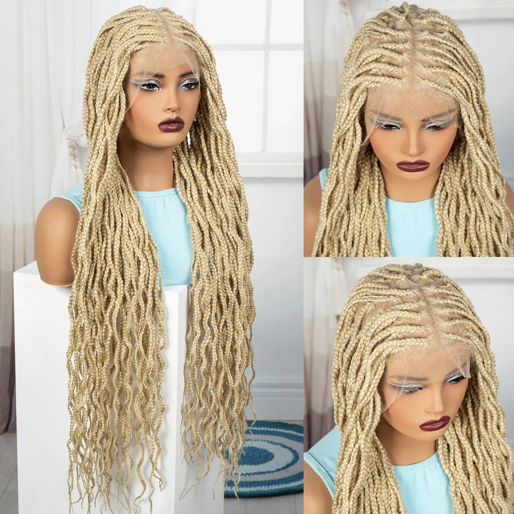 36" Long 613 Blonde Knotless Box Braids Wig | Full Lace Frontal Twist
