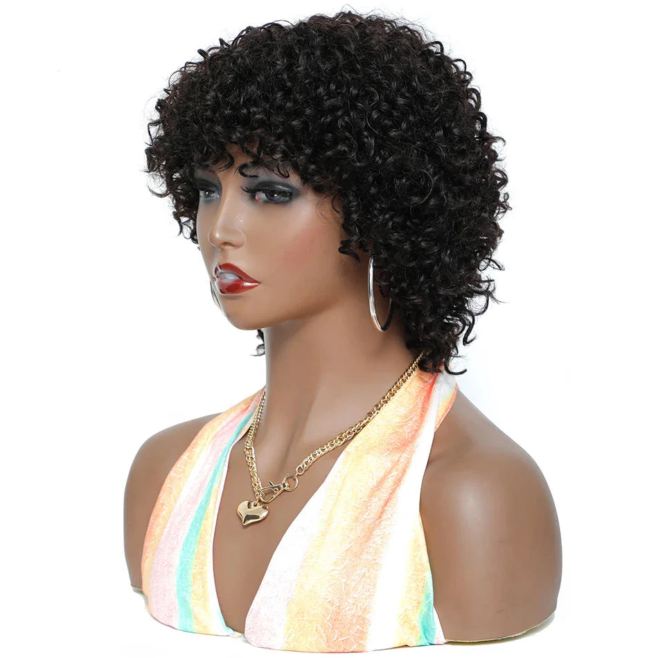 Pixie Cut Afro Kinky Curly Human Hair Bob Wig | Full Machine Made Glueless Remy