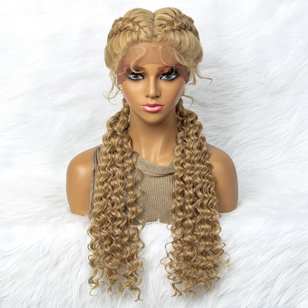 Curly Water Wave Braided Wig | Lace Front Cornrow Twist Style