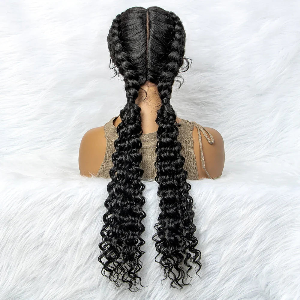 Curly Water Wave Braided Wig | Lace Front Cornrow Twist Style