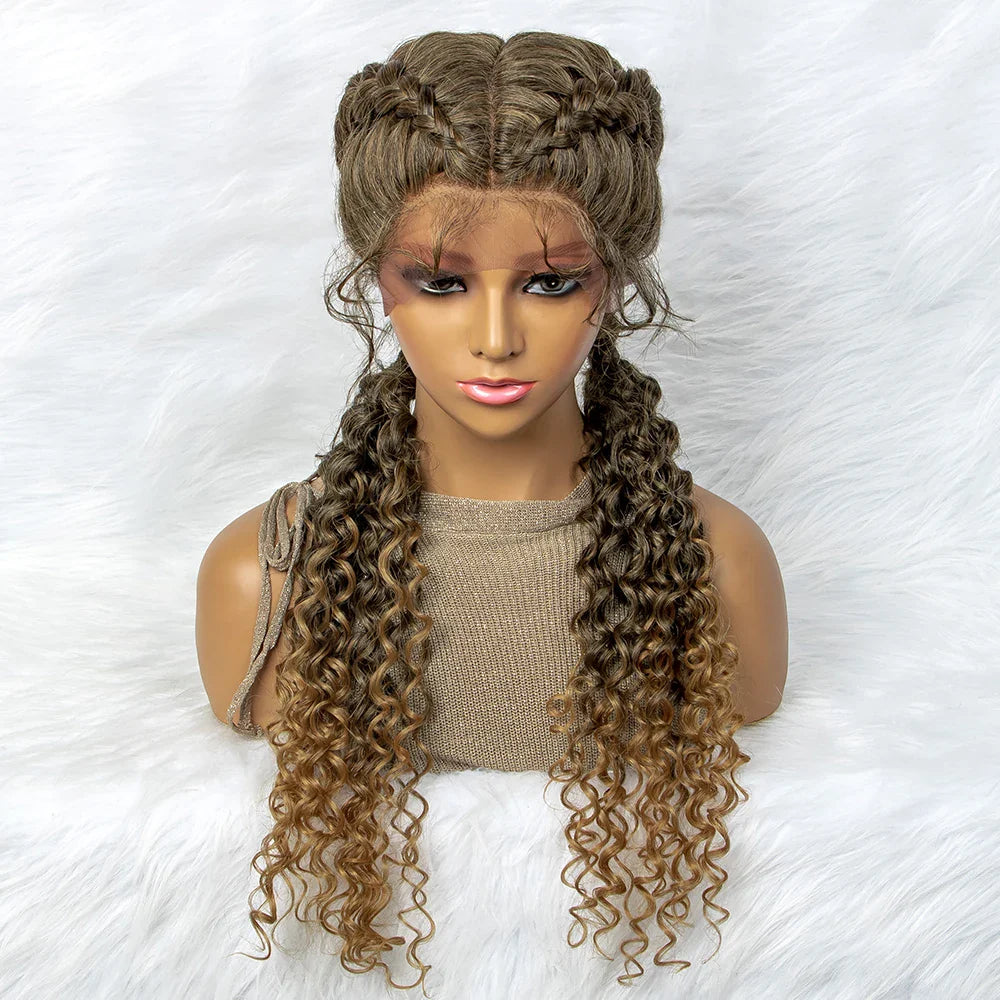 Curly Water Wave Braided Wig | Lace Front Cornrow Twist Style