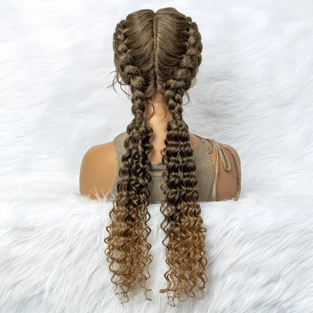 Curly Water Wave Braided Wig | Lace Front Cornrow Twist Style