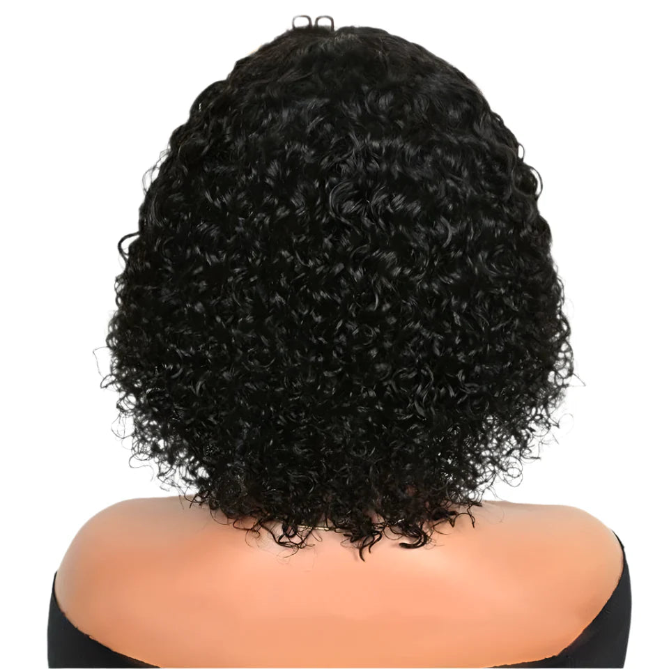 Highlight Honey Blonde Jerry Curly Pixie Bob Wig with Bangs | Full Machine Made Human Hair