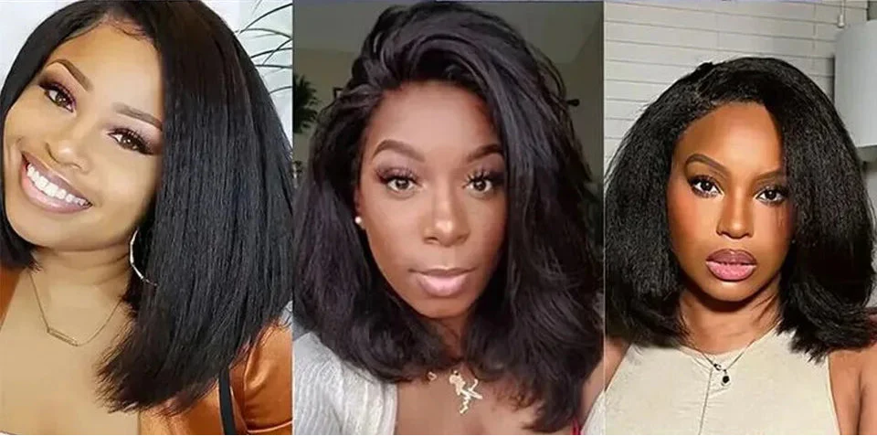 Short Kinky Straight Bob Wig | Glueless Human Hair C Lace with Natural Hairline