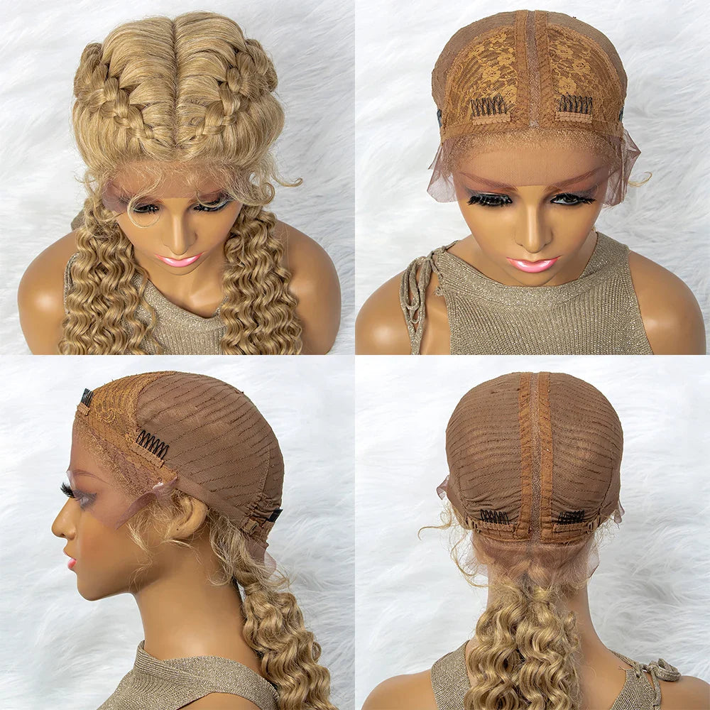 Curly Water Wave Braided Wig | Lace Front Cornrow Twist Style