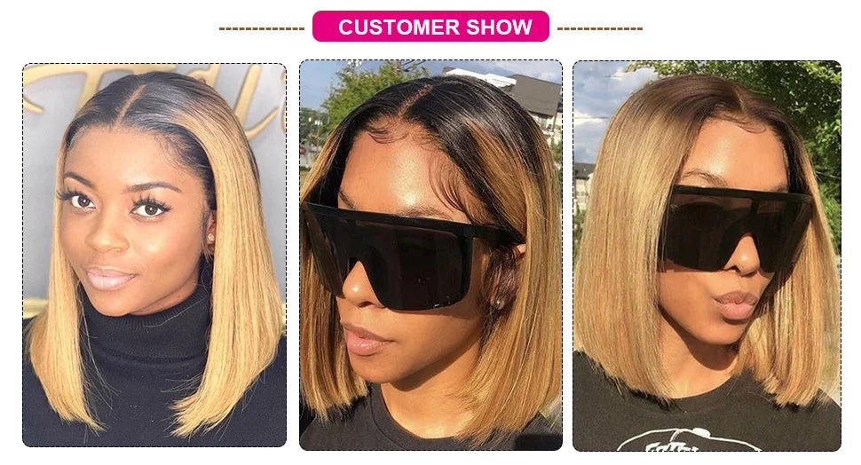 Ombre Pink & Blonde Bob Wig | Straight Human Hair T-Part Lace Front