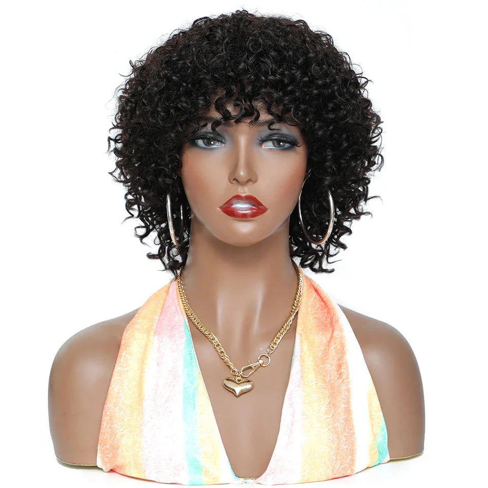Pixie Cut Afro Kinky Curly Human Hair Bob Wig | Full Machine Made Glueless Remy