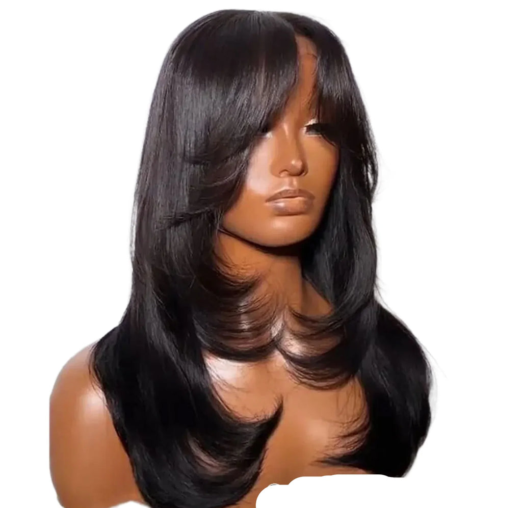 Layered Human Hair Wig with Curtain Bangs | 13x4 Lace Front & 4x4 Closure | Glueless Wear-to-Go