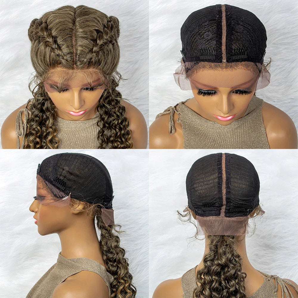 Curly Water Wave Braided Wig | Lace Front Cornrow Twist Style