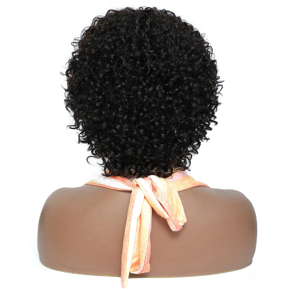 Pixie Cut Afro Kinky Curly Human Hair Bob Wig | Full Machine Made Glueless Remy