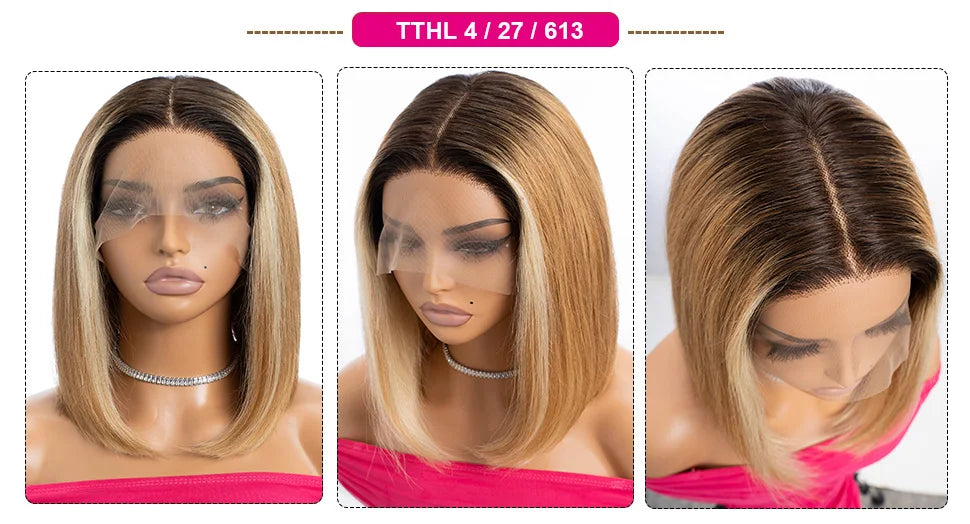 Ombre Pink & Blonde Bob Wig | Straight Human Hair T-Part Lace Front