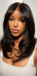 Layered Human Hair Wig with Curtain Bangs | 13x4 Lace Front & 4x4 Closure | Glueless Wear-to-Go