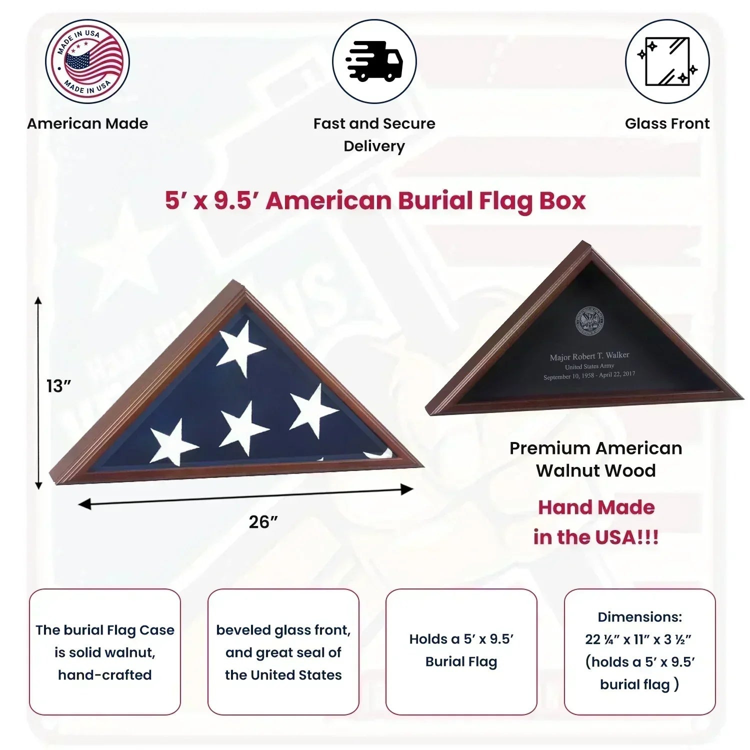 Folded Flag Display Case, Cherry Case Made By US Veterans
