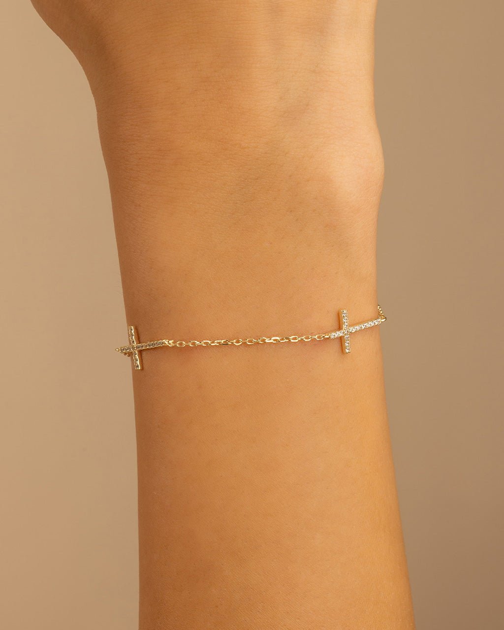 Sterling Silver Delicate CZ Cross Bracelet