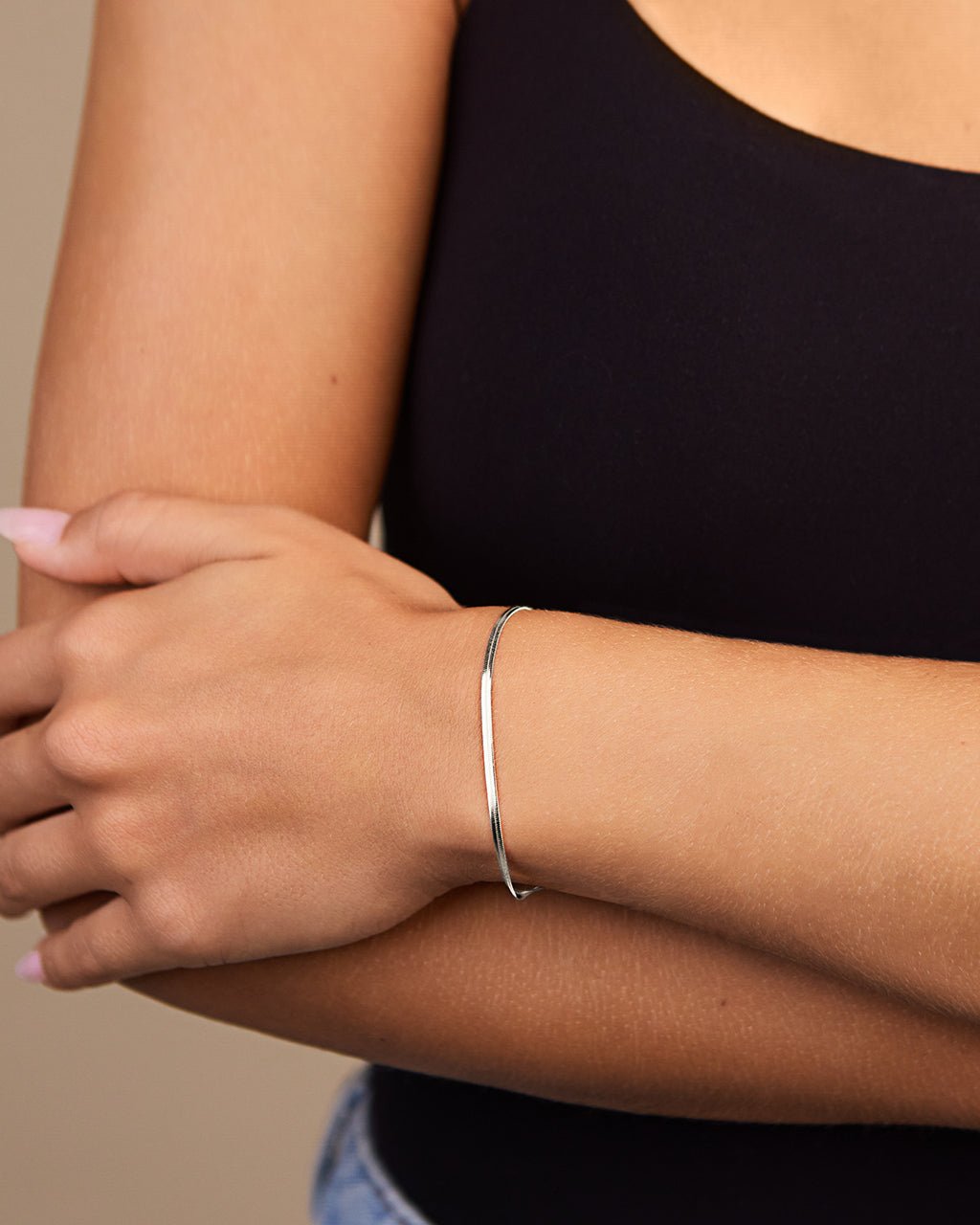 Sterling Silver Herringbone Chain Bracelet