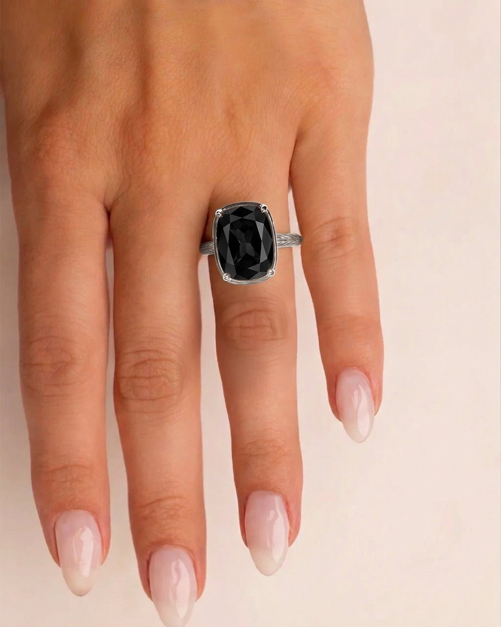 Sterling Silver Elongated Cushion Black CZ Cocktail Ring