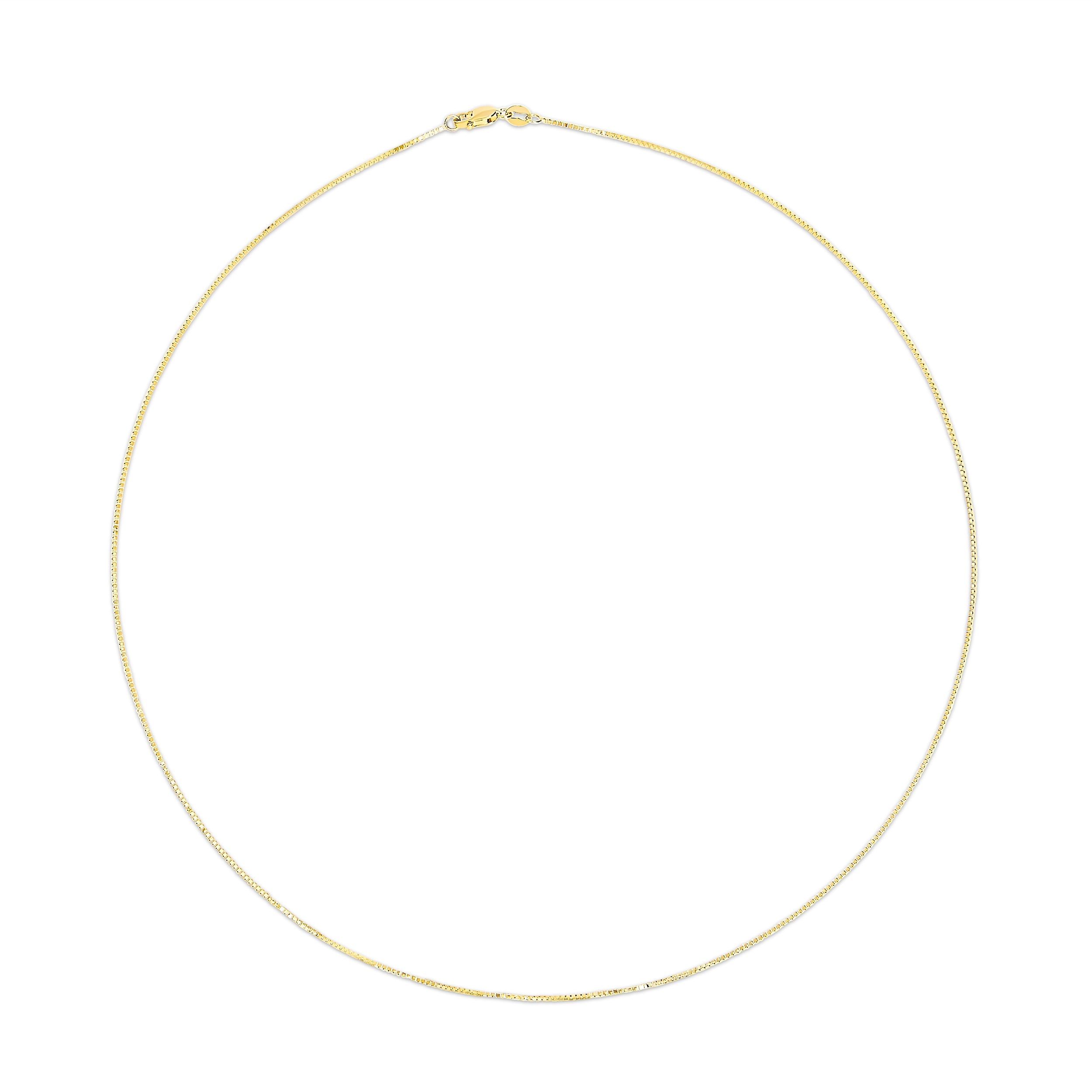 Solid 14K Yellow Gold 0.75mm Classic Box Chain Necklace. Unisex Chain - Size 16 Inches