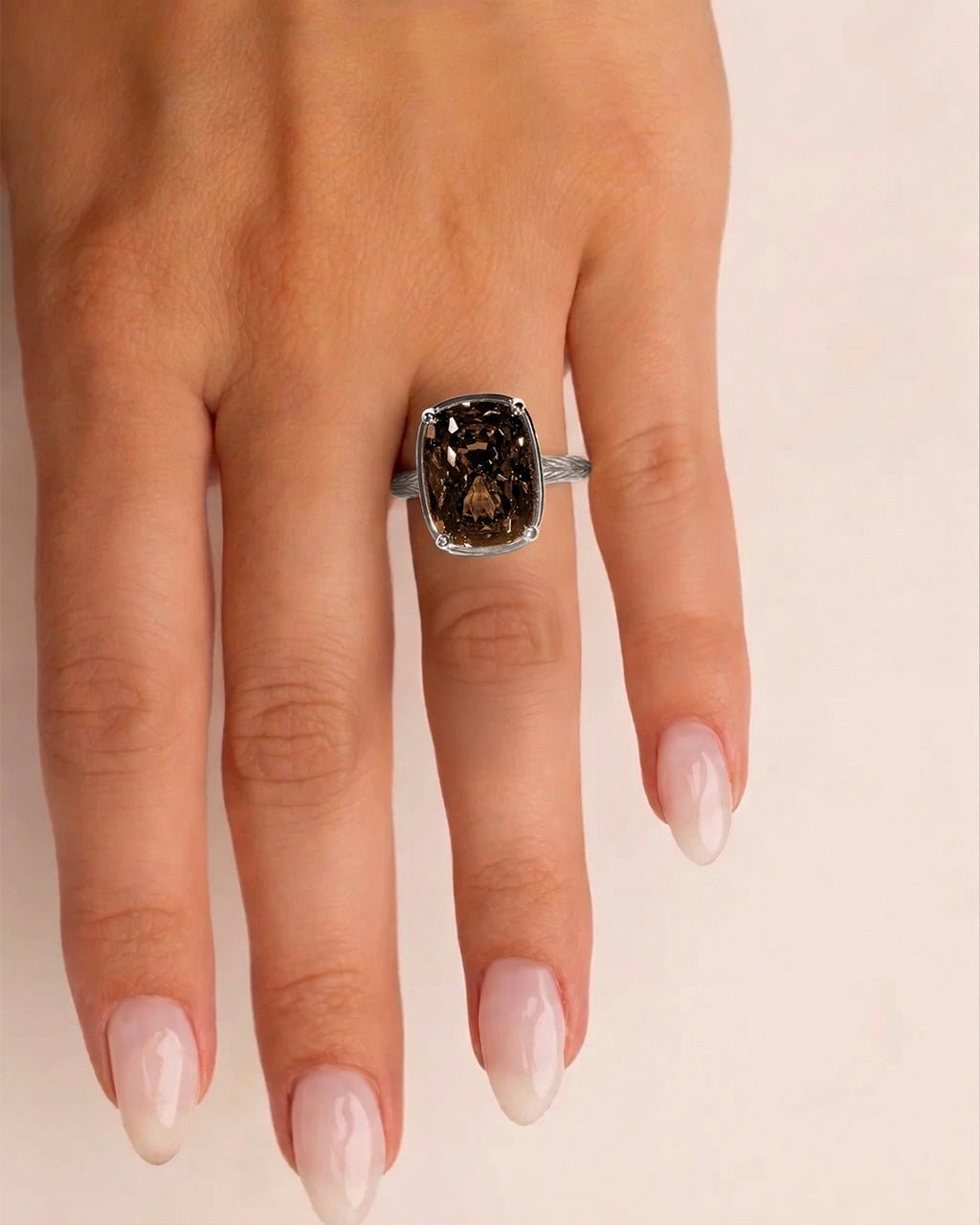 Sterling Silver Elongated Cushion Chocolate CZ Cocktail Ring
