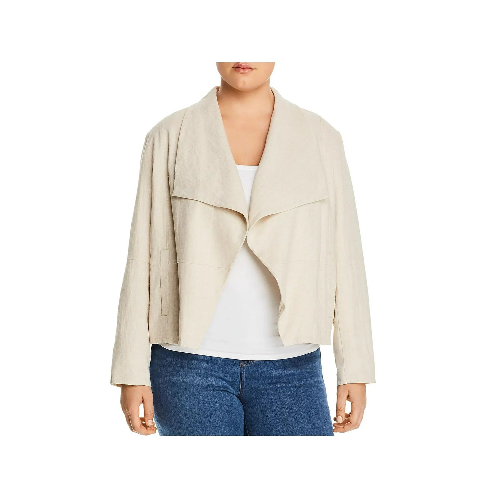 Bagatelle Womens Plus Wide Lapel Drape Front Linen Jacket Blazer
