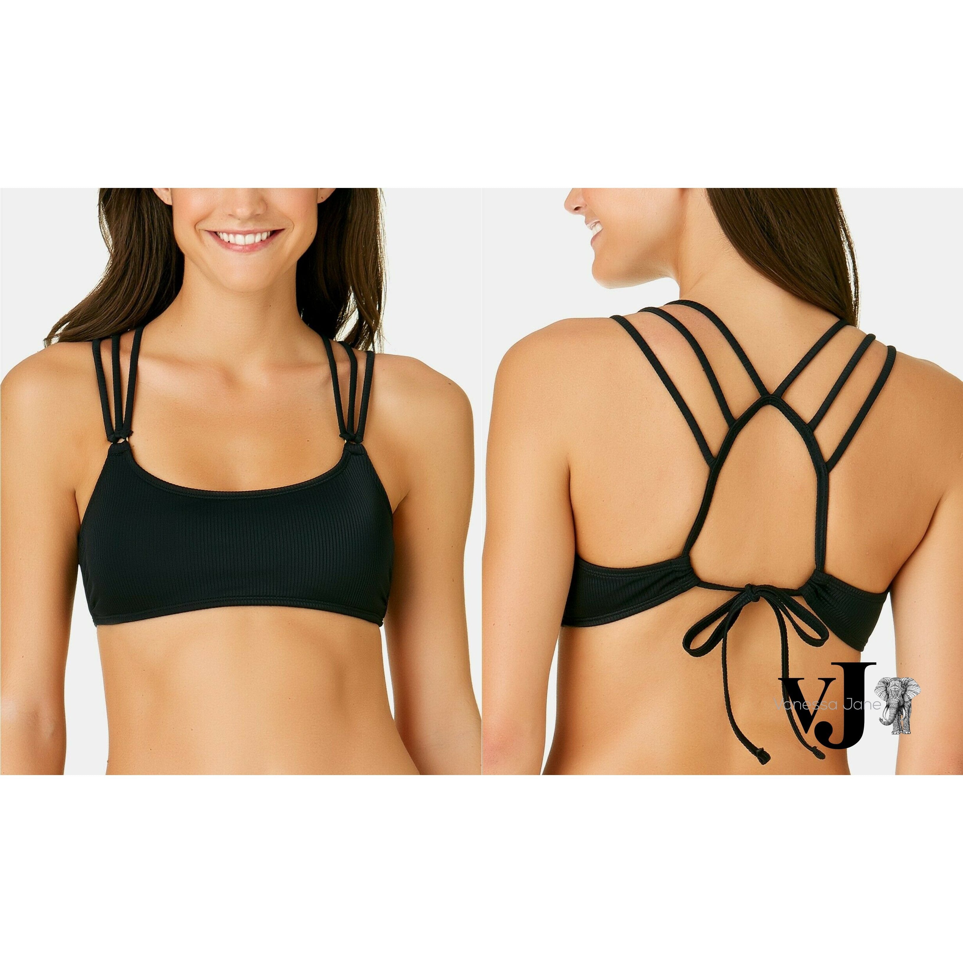 California Waves Juniors Black Ribbed Bralette Bikini Top