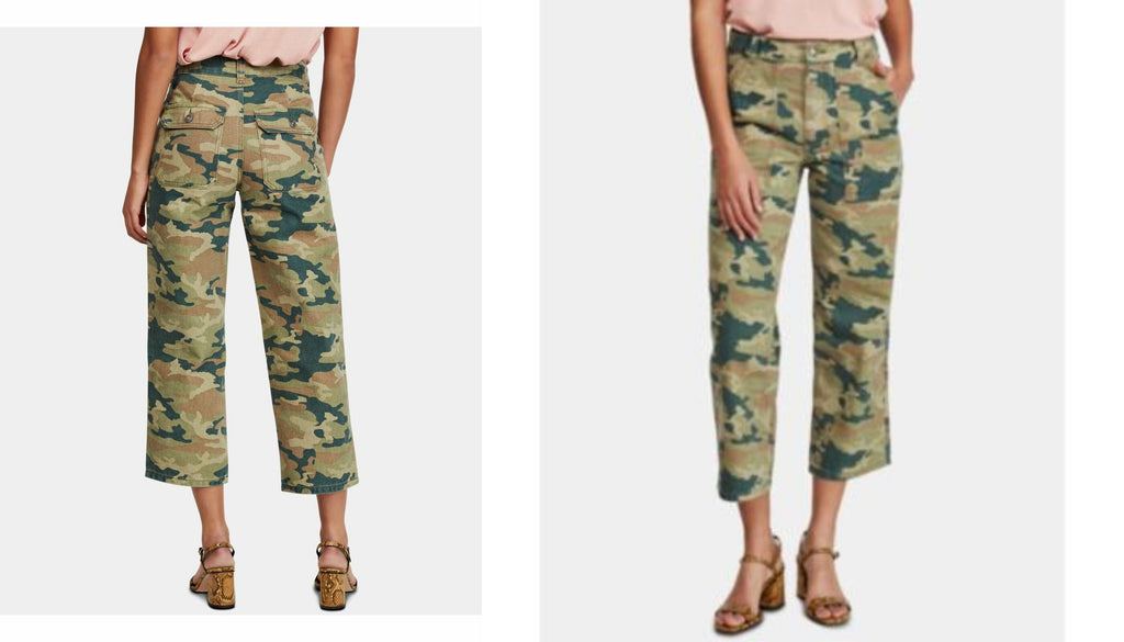 Free People Women's Green Camouflage Jeans