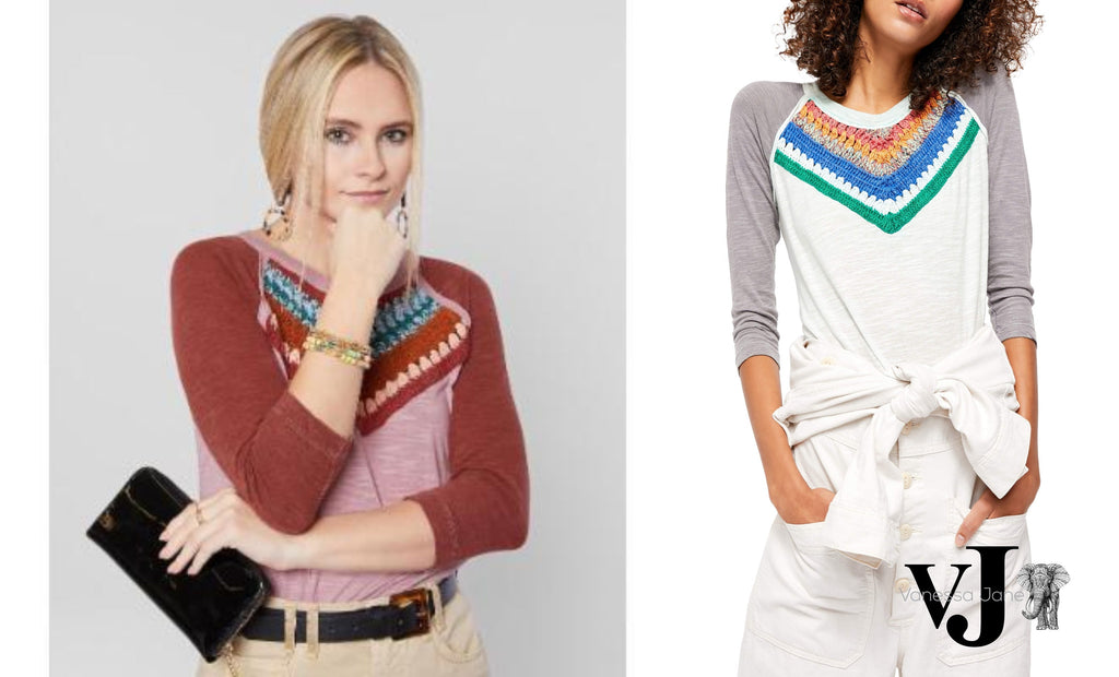 Free People Womens Chevron 3/4 Sleeve Crew Neck T-Shirt Top, XS