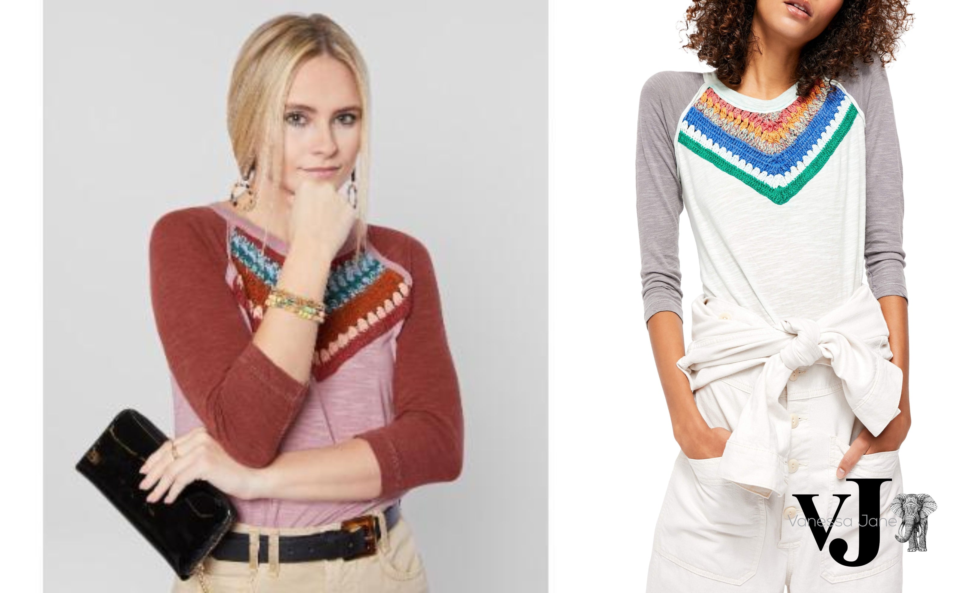 Free People Womens Chevron 3/4 Sleeve Crew Neck T-Shirt Top, XS