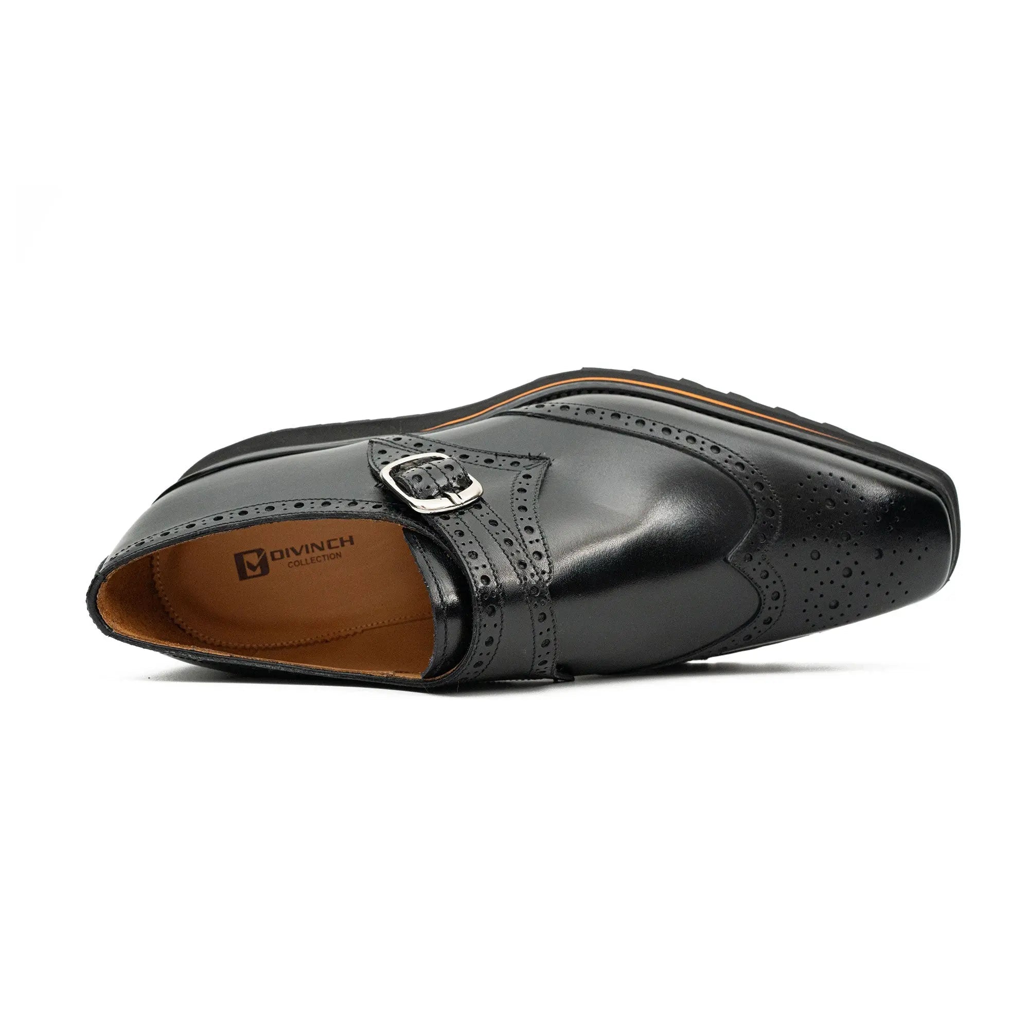 Black Brogue Monk Shoes With Chunky Sole