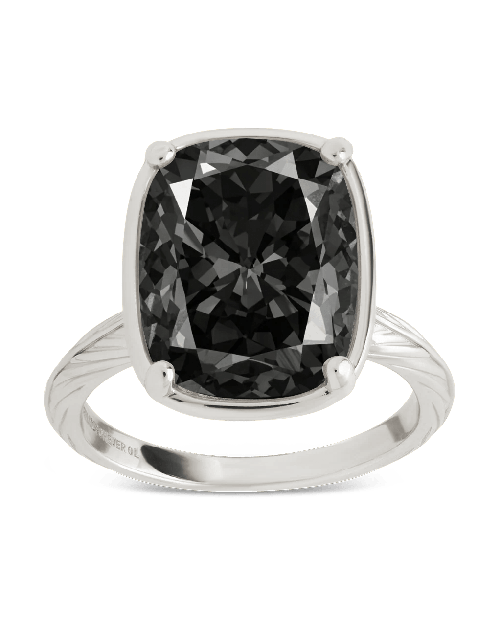 Sterling Silver Elongated Cushion Black CZ Cocktail Ring