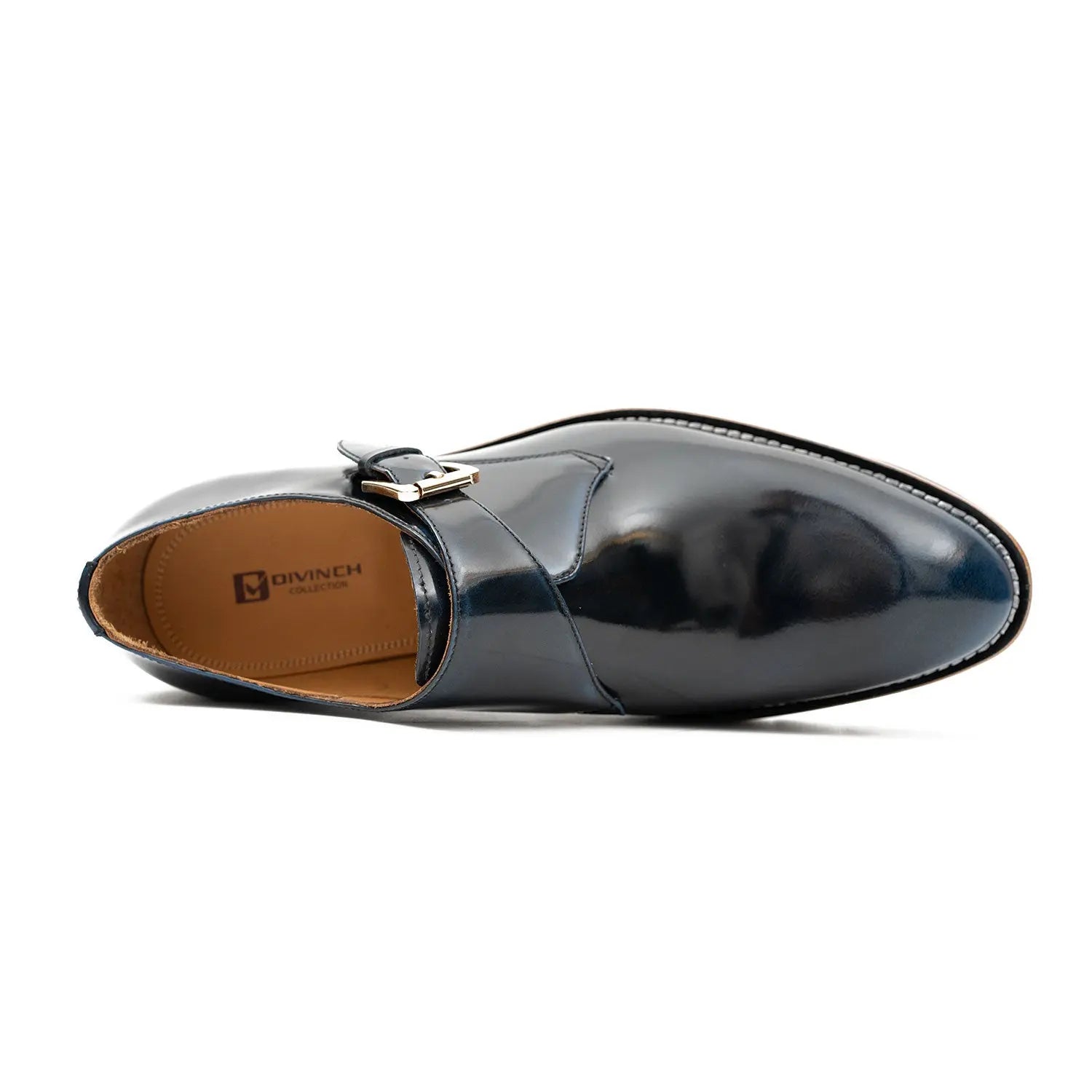 Blue Leather Monk Strap Shoes with Chunky Soles