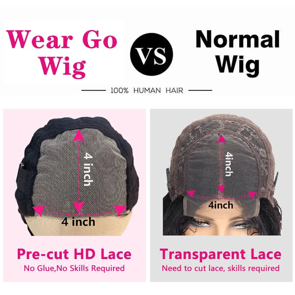 Body Wave | 13X4 Transparent Lace | Ready To Wear | PrePlucked  | Glueless | Ready To Go  | Short Bob | Human Hair Wigs