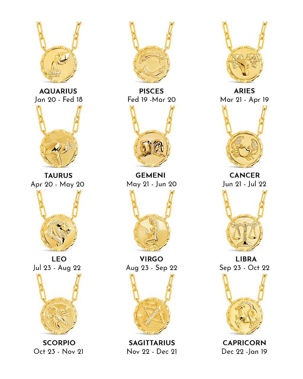 Bold CZ Zodiac Link Pendant Necklace