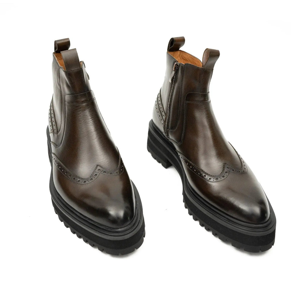 Brown Brogue Leather Chelsea Boots