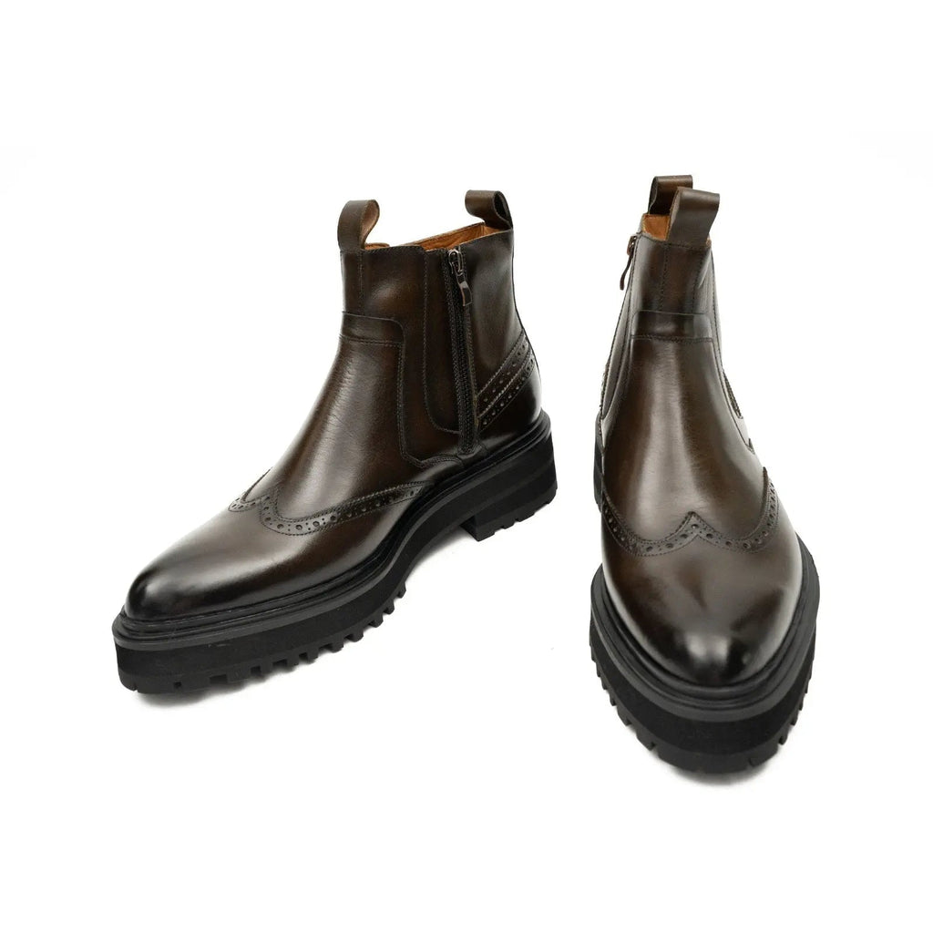 Brown Brogue Leather Chelsea Boots