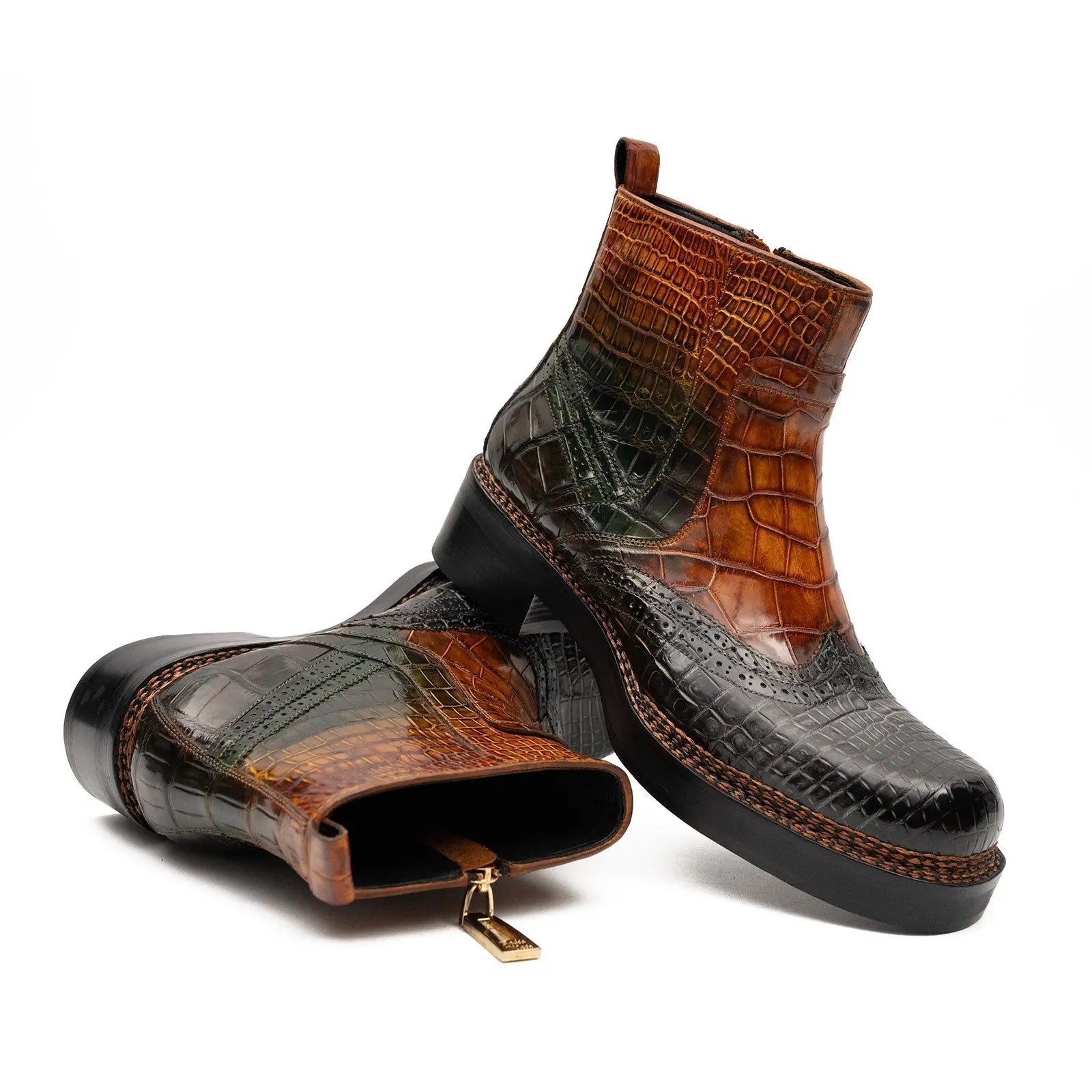 Brown Crocodile Leather Boots Goodyear Norwegian Welt 8013