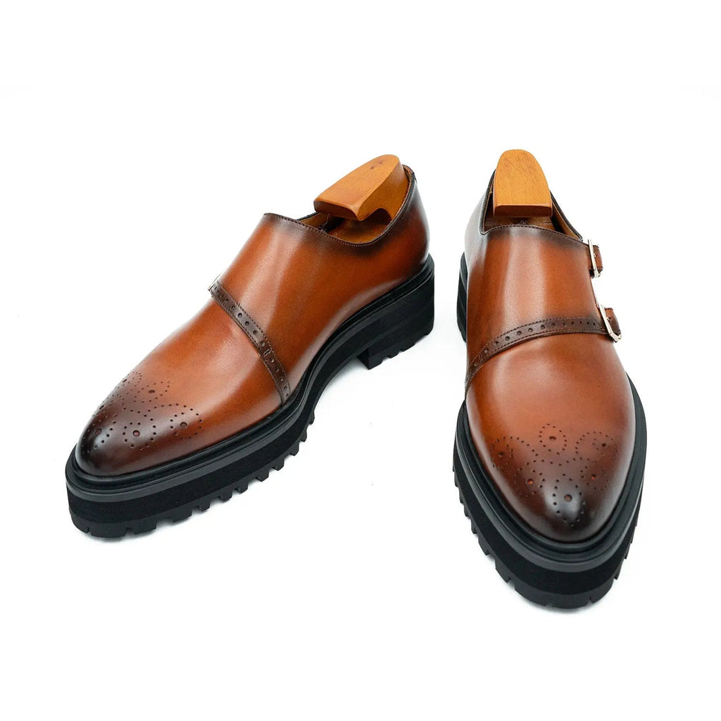 Brown Dual-Buckle Chunky Sole Brogues