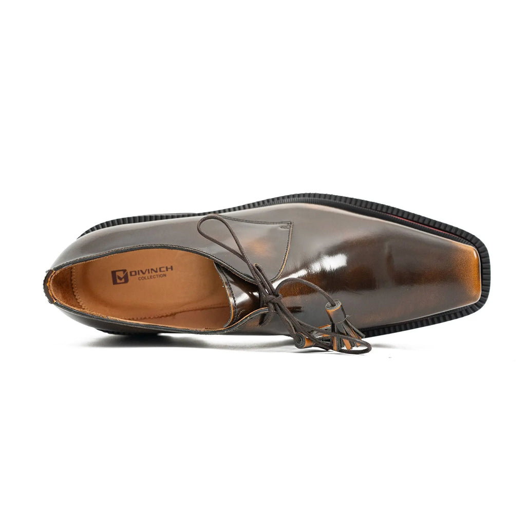 Brown Patent Leather Chunky Sole Derby Shoes