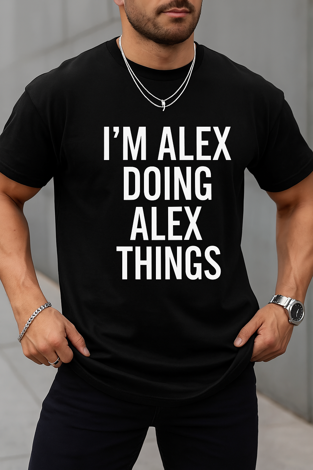 Men's I'm Alex Print, Summer Daily Outdoor T-shirt, Size 2XL
