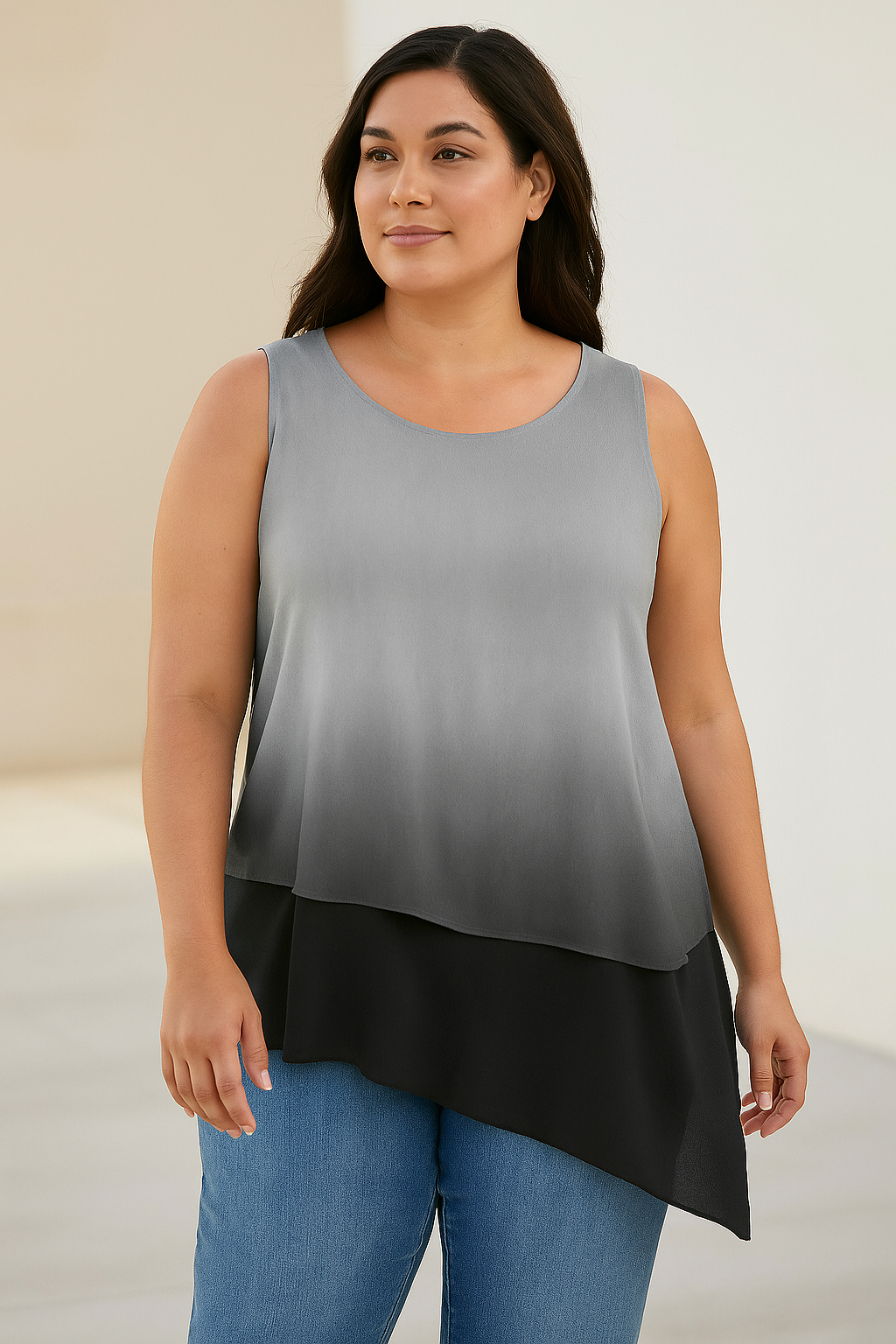Joseph A 155603 Womens Asymmetric Dip Dye Tank Top