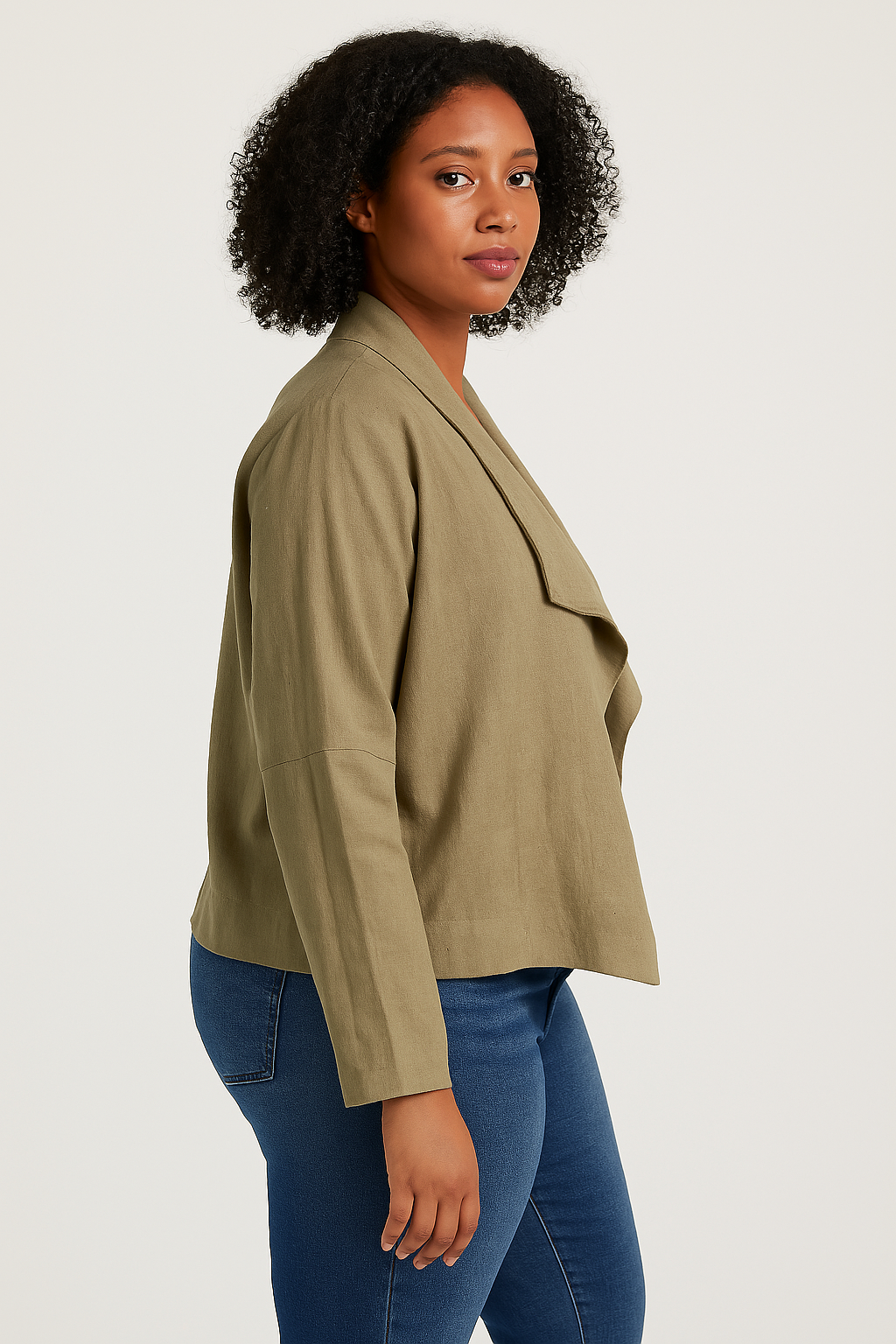 Bagatelle Womens Plus Wide Lapel Drape Front Linen Jacket Blazer