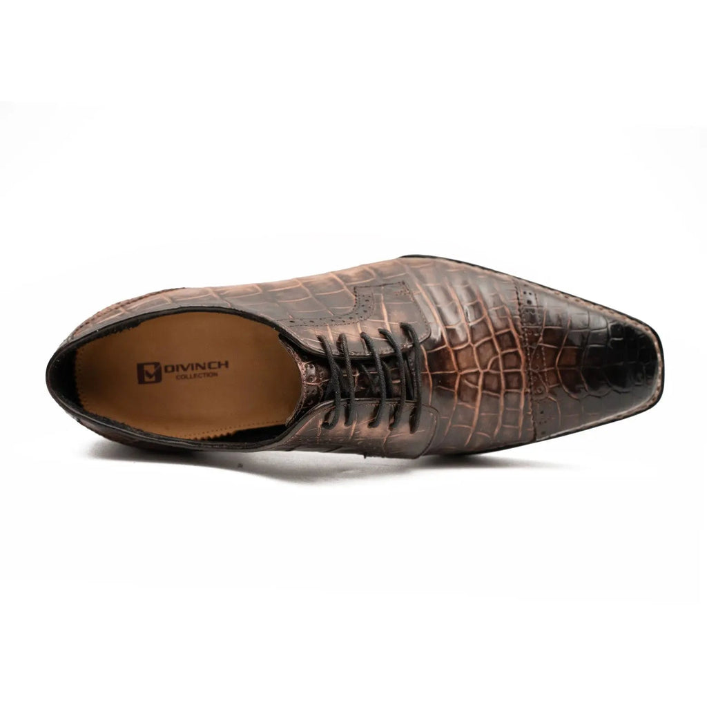 Coffee Crocodile Derby Shoes Goodyear Norwegian 8019