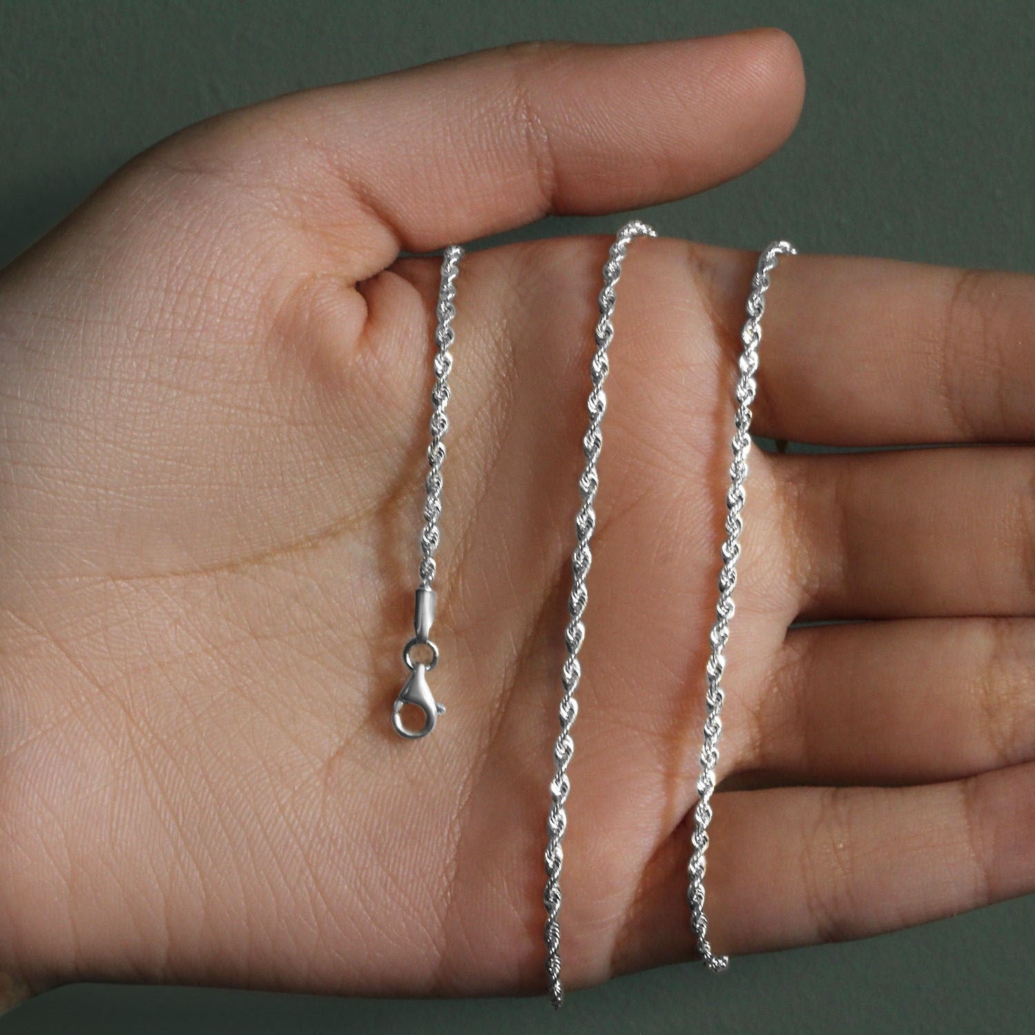 14k White Gold Solid Diamond Cut Rope Chain (1.80 mm)