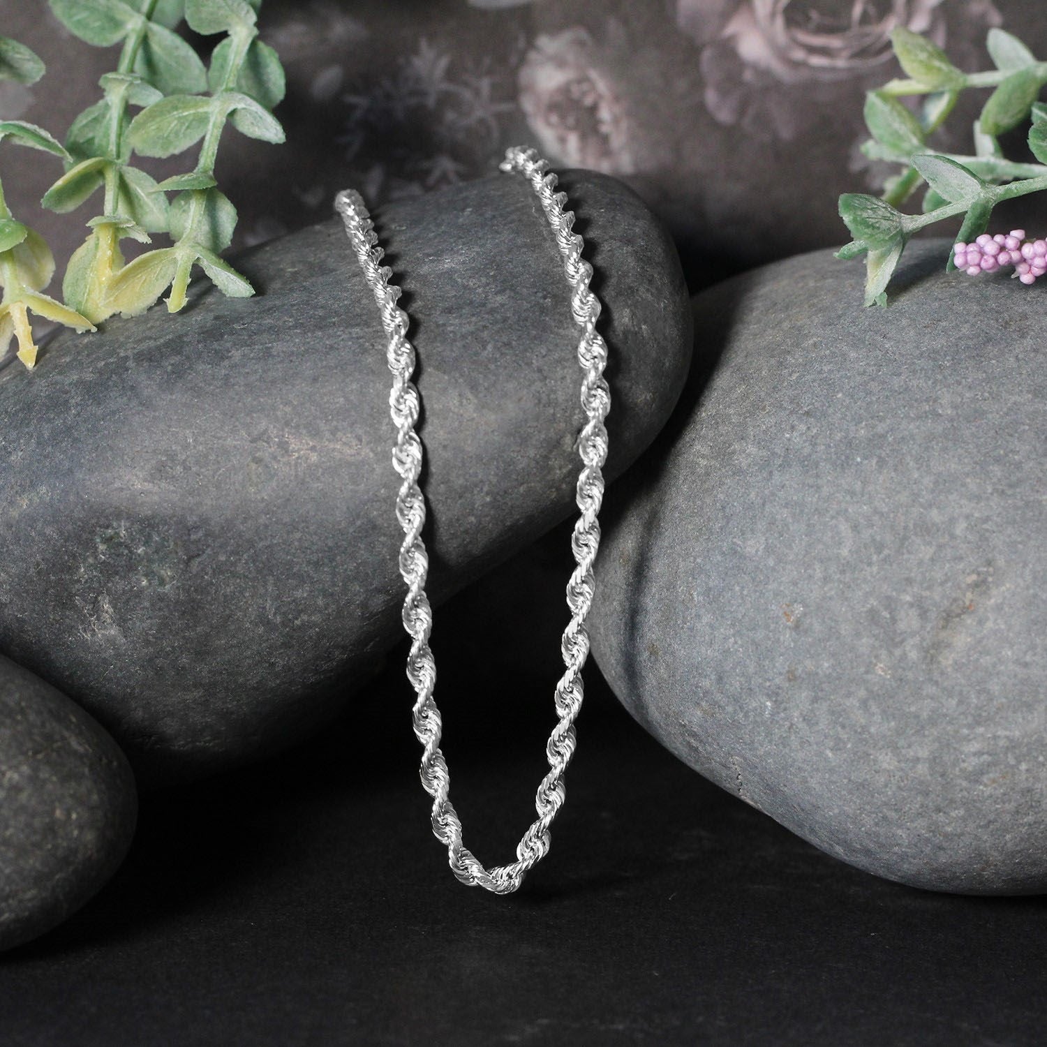 14k White Gold Solid Diamond Cut Rope Chain (3.00 mm)