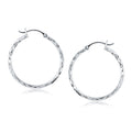 14k White Gold Diamond Cut Hoop Earrings(2x30mm)