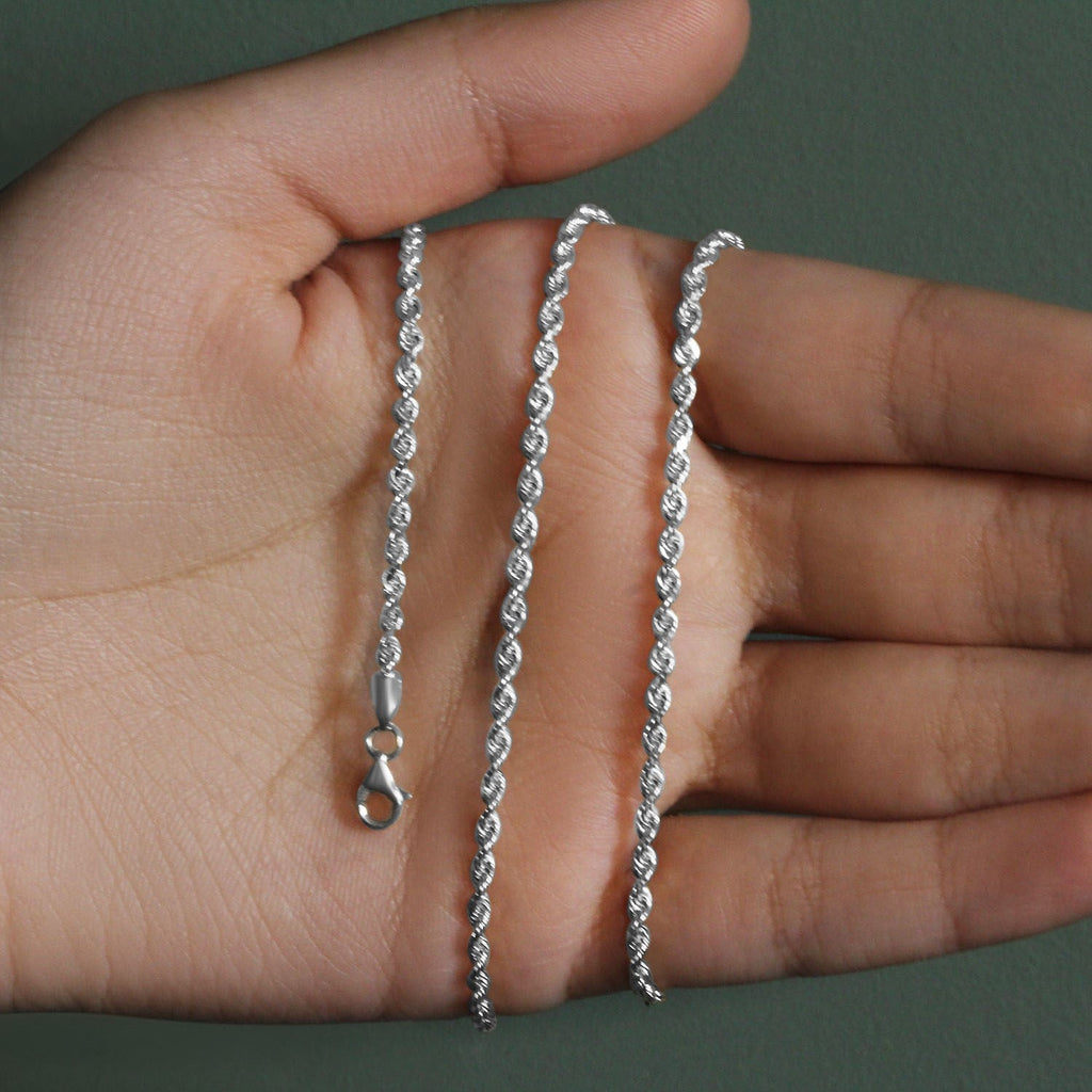 14k White Gold Solid Diamond Cut Rope Chain (2.50 mm)