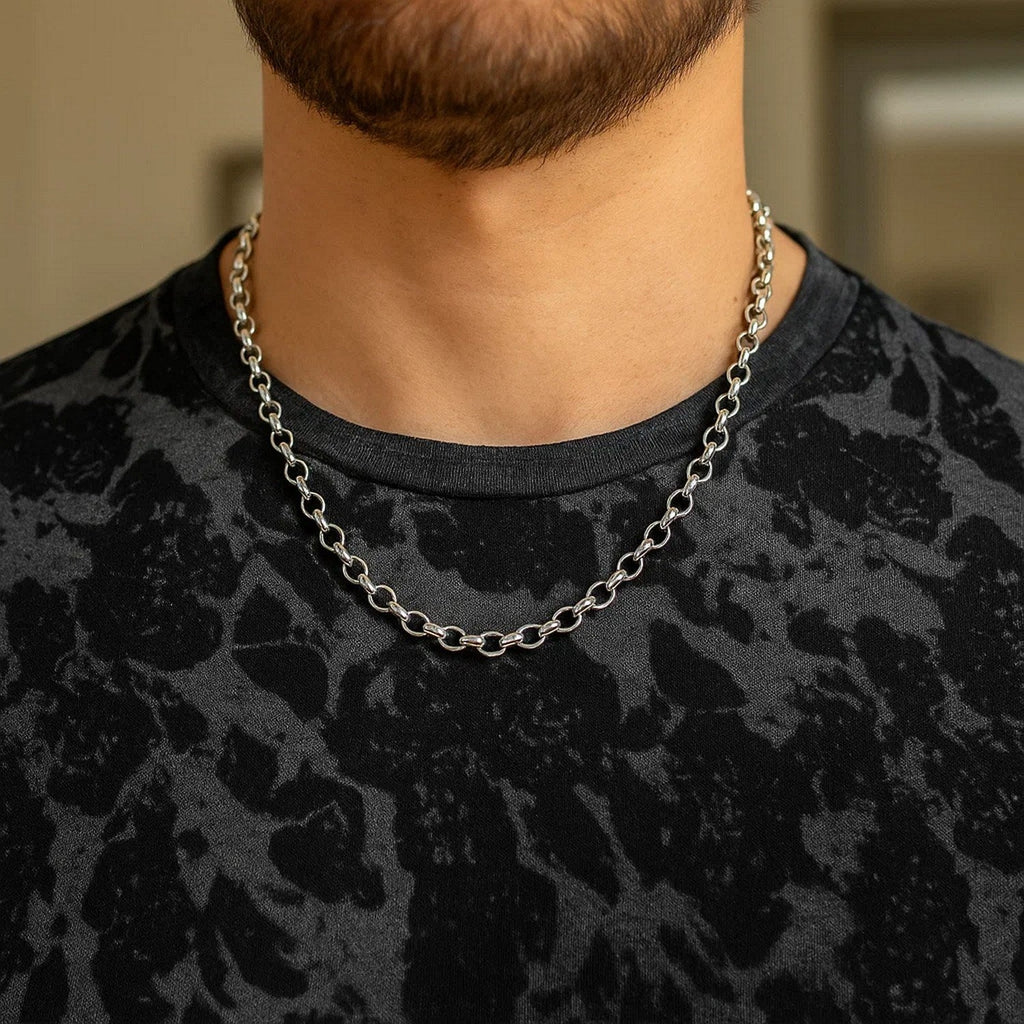14k White Gold Oval Rolo Chain (4.6 mm)
