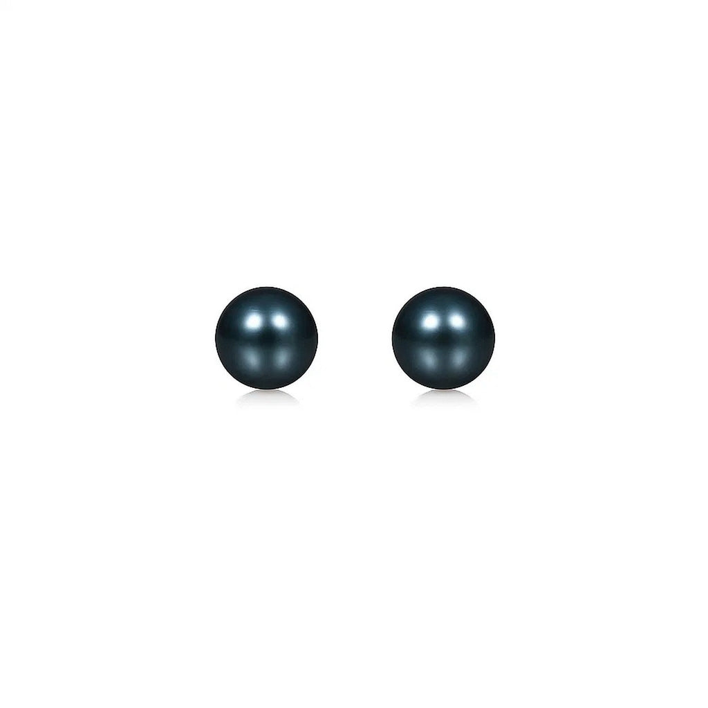 14k Yellow Gold Cultured Black Pearl Stud Earrings (7mm)