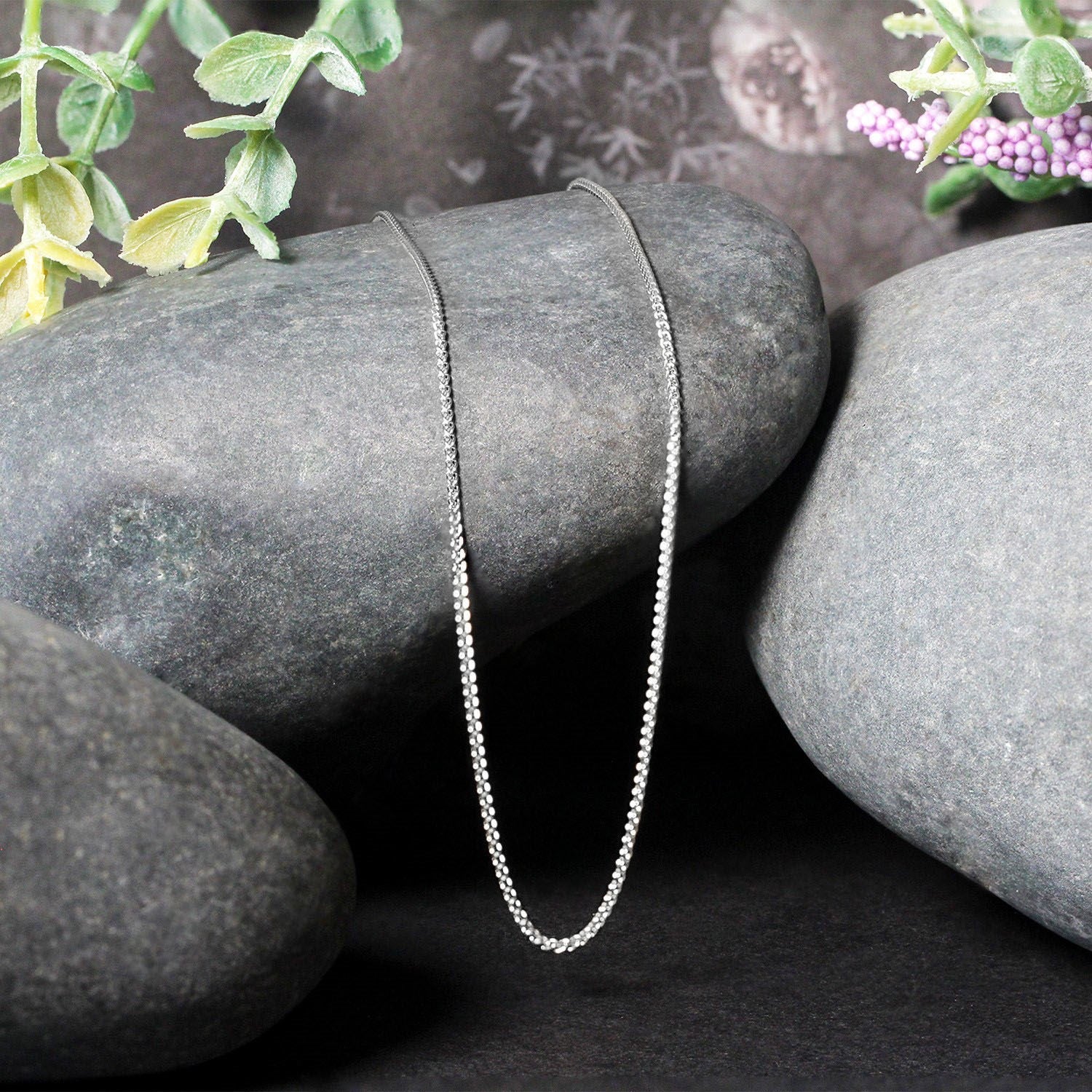 14k White Gold Round Wheat Chain (1.00 mm)