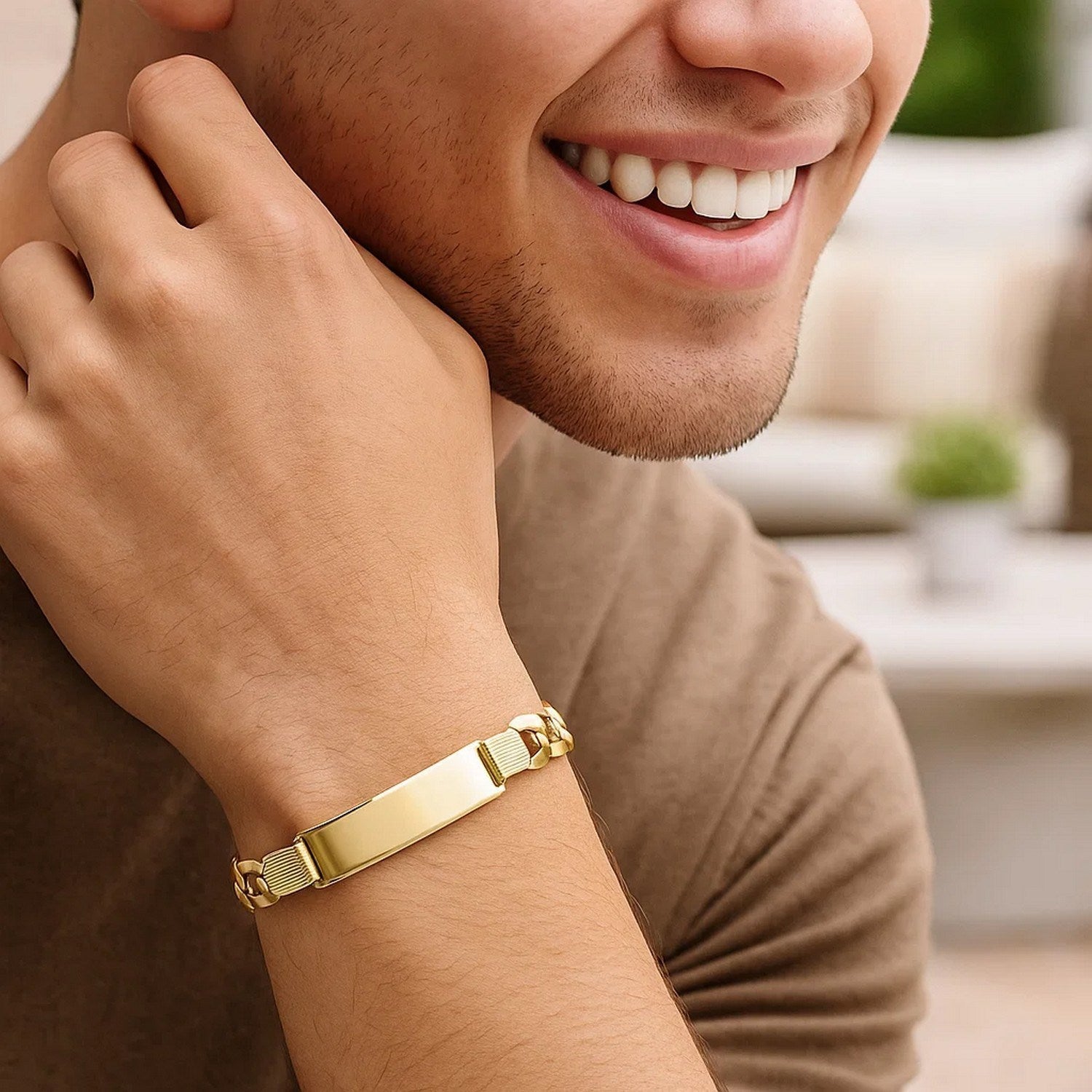 14k Yellow Gold 8 1/2 inch Mens Wide Curb Chain ID Bracelet (10.00 mm)