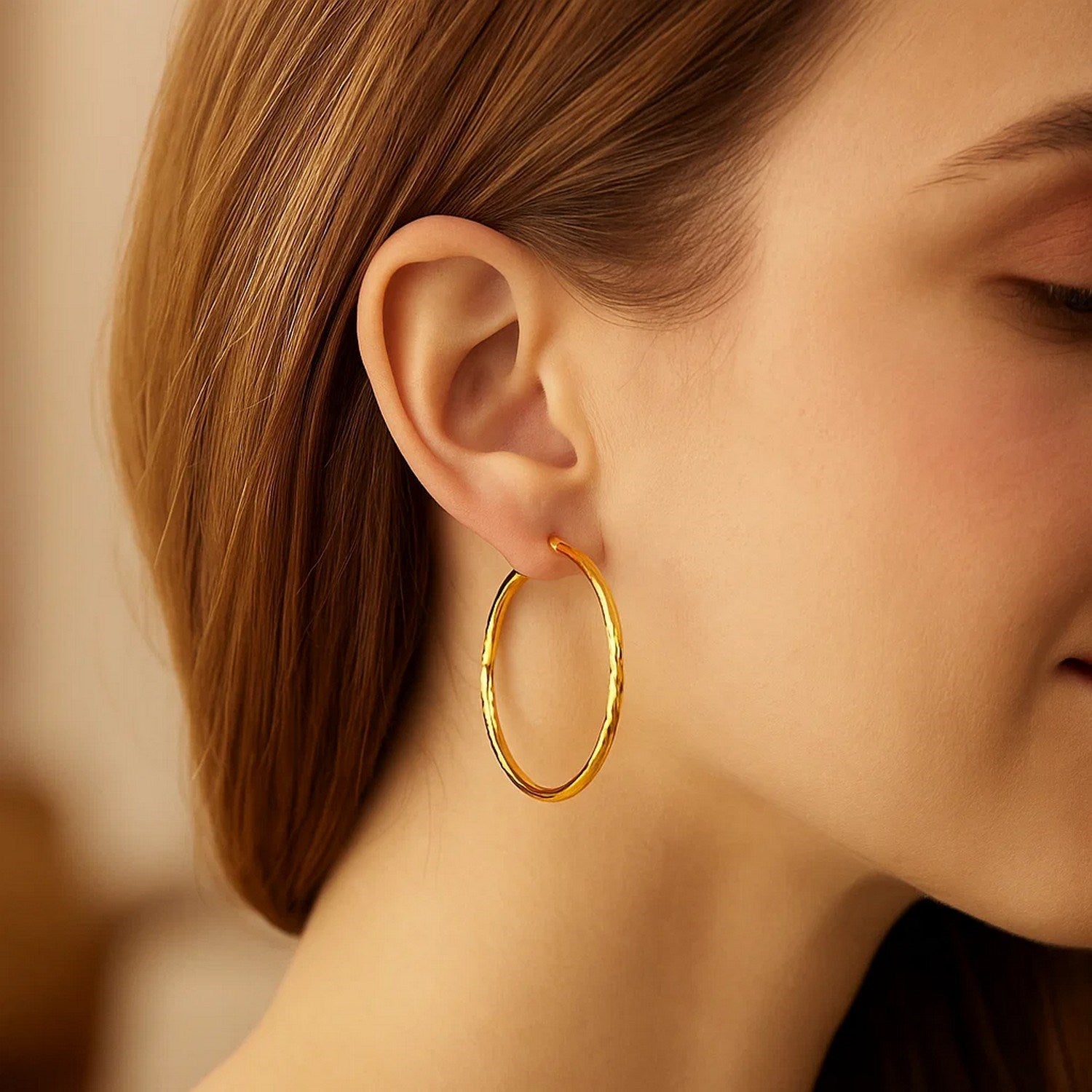 14k Yellow Gold Fancy Diamond Cut Extra Large Hoop Earrings (2x45mm)